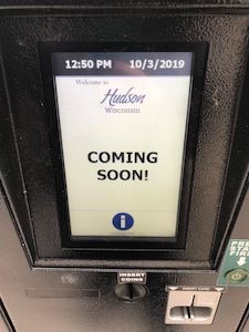 Parking Pay Station Displaying Coming Soon